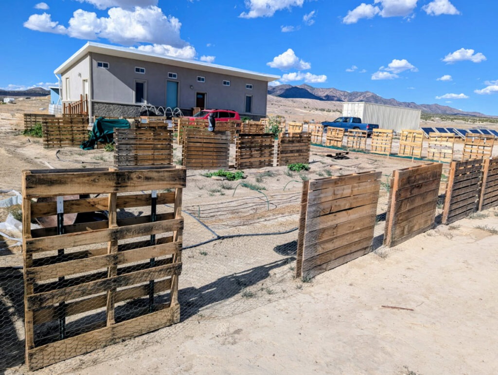 View of the windbreaks around the garden